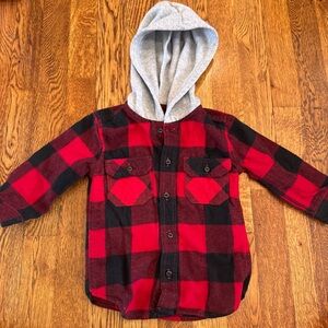 Tony Hawk Red and Black Plaid Kids Hooded Shirt Size 2T